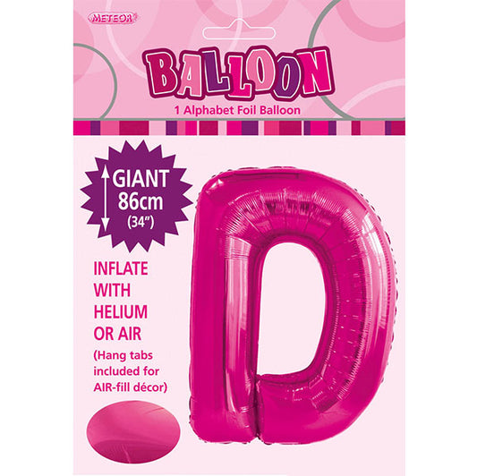 Hot Pink "D" Letter Foil Balloon (86cm)