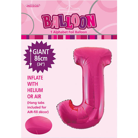 Hot Pink "J" Letter Foil Balloon (86cm)