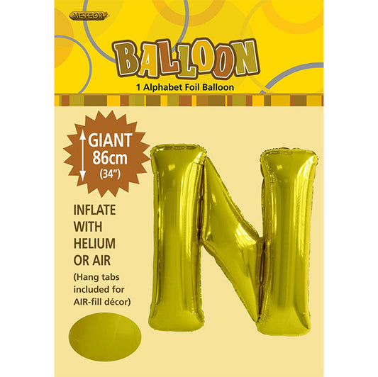 Gold "N" Letter Foil Balloon (86cm)