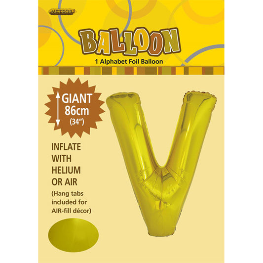 Gold "V" Letter Foil Balloon (86cm)