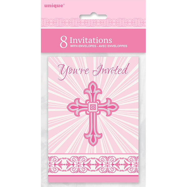 Radiant Cross Pink Invitations (Pack of 8)