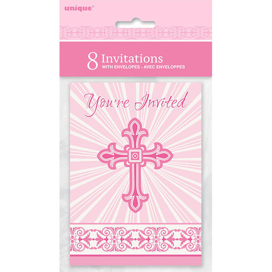 Radiant Cross Pink Invitations (Pack of 8)