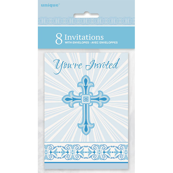 Radiant Cross Blue Invitations (Pack of 8)