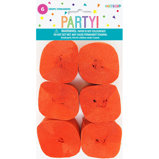 Crepe Streamers - Pumpkin Orange (Pack of 6)