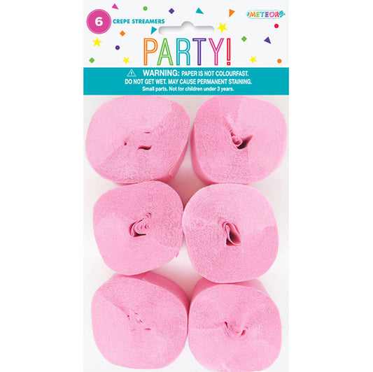 Crepe Streamers - Lovely Pink (Pack of 6)