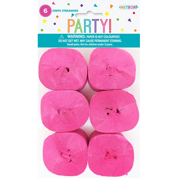 Crepe Streamers - Hot Pink (Pack of 6)