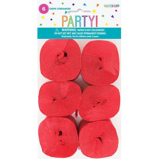 Crepe Streamers - Ruby Red (Pack of 6)