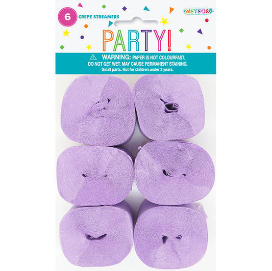 Crepe Streamers - Lavender (Pack of 6)