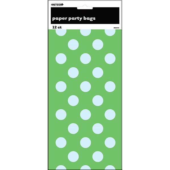 Paper Bags - Lime Green Dots (Pack of 12)