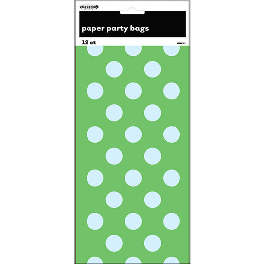 Paper Bags - Lime Green Dots (Pack of 12)