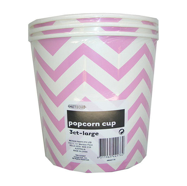 Chevron Lovely Pink Paper Popcorn Cups - Large (Pack of 3)