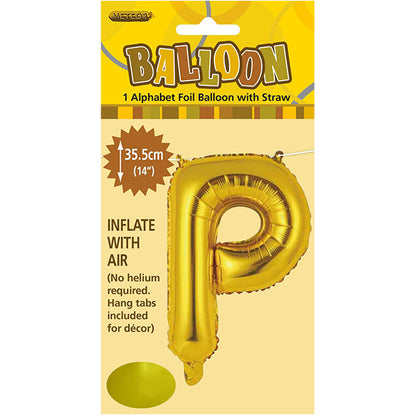 Gold "P" Letter Foil Balloon (35cm)