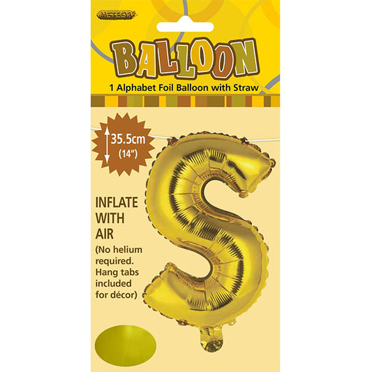 Gold "S" Letter Foil Balloon (35cm)