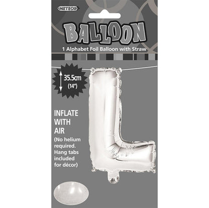 Silver "L" Letter Foil Balloon (35cm)