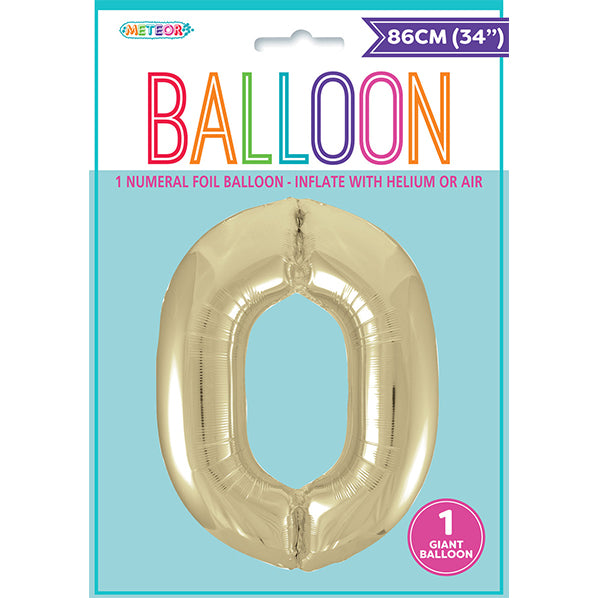 Champagne Gold "0" Numeral Foil Balloon (86cm)