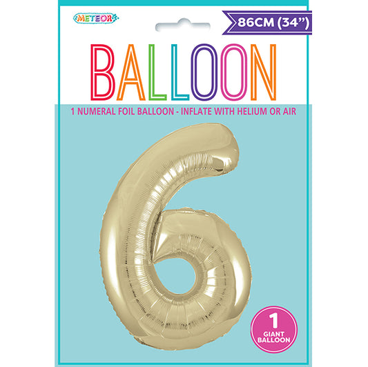 Champagne Gold "6" Numeral Foil Balloon (86cm)