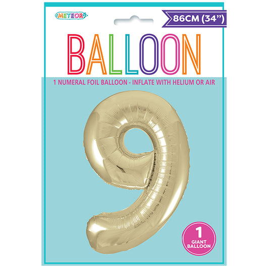 Champagne Gold "9" Numeral Foil Balloon (86cm)