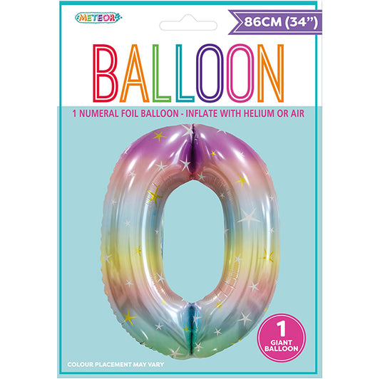 Pastel Rainbow "0" Numeral Foil Balloon (86cm)