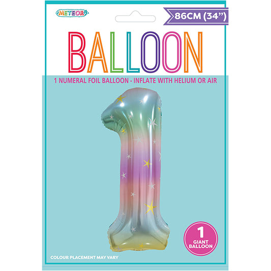 Pastel Rainbow "1" Numeral Foil Balloon (86cm)