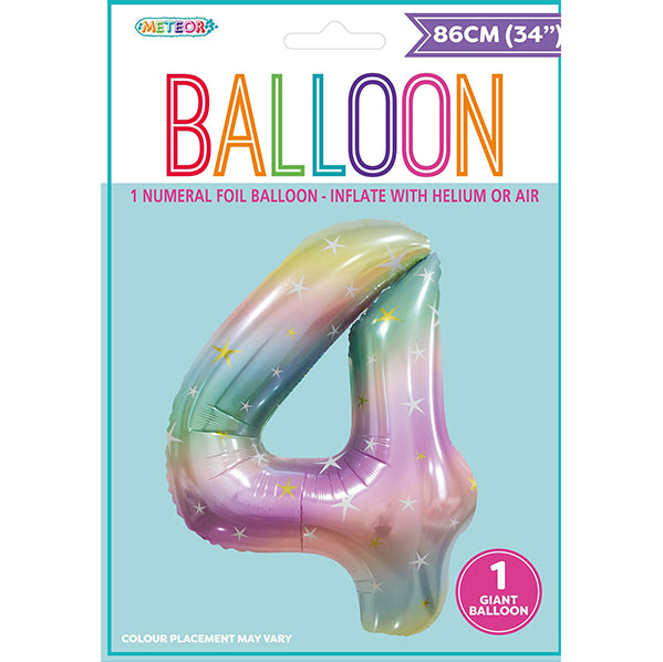 Pastel Rainbow "4" Numeral Foil Balloon (86cm)