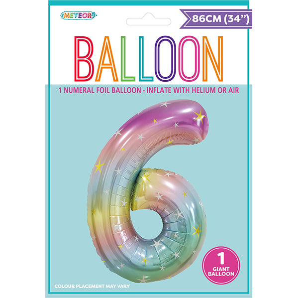 Pastel Rainbow "6" Numeral Foil Balloon (86cm)