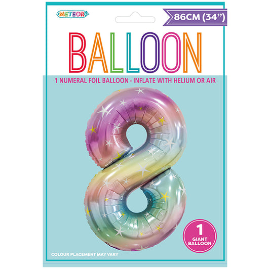 Pastel Rainbow "8" Numeral Foil Balloon (86cm)