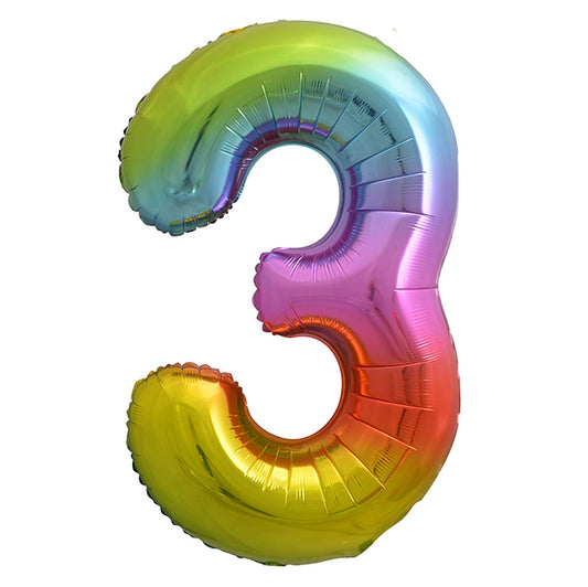 Rainbow "3" Numeral Foil Balloon (86cm)