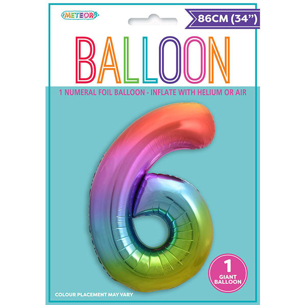 Rainbow "6" Numeral Foil Balloon (86cm)