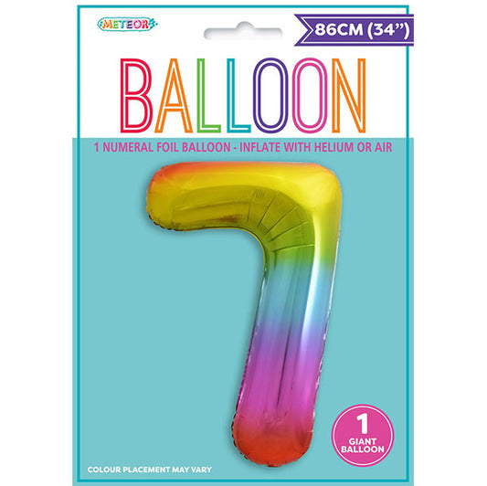 Rainbow "7" Numeral Foil Balloon (86cm)