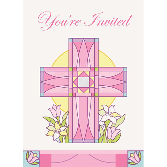 Sacred Cross Pink Invitations (Pack of 8)