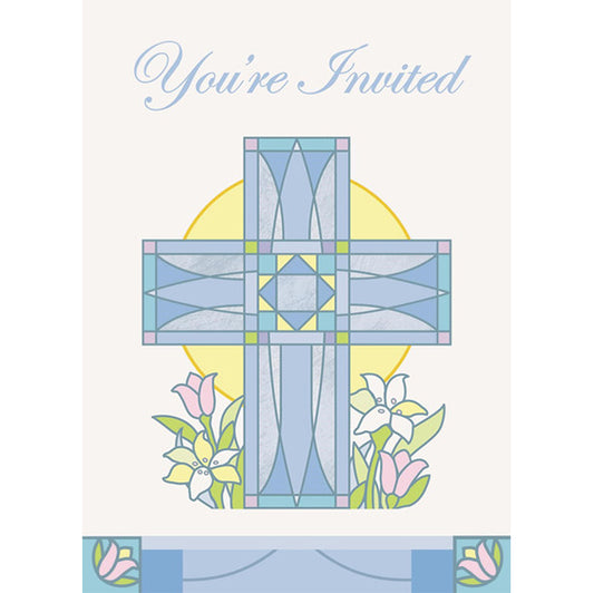 Sacred Cross Blue Invitations (Pack of 8)