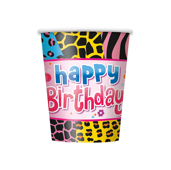 Wild Birthday "Happy Birthday" Paper Cups 270ml (Pack of 8)