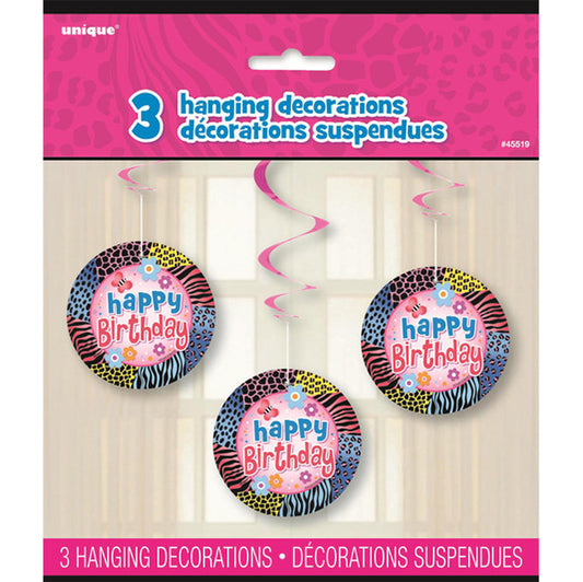 Wild Birthday Hanging Swirl Decorations (Pack of 3)