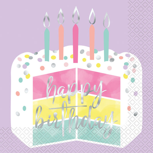 Pastel Cake "Happy Birthday" Foil Stamped Luncheon Napkins (Pack of 16)