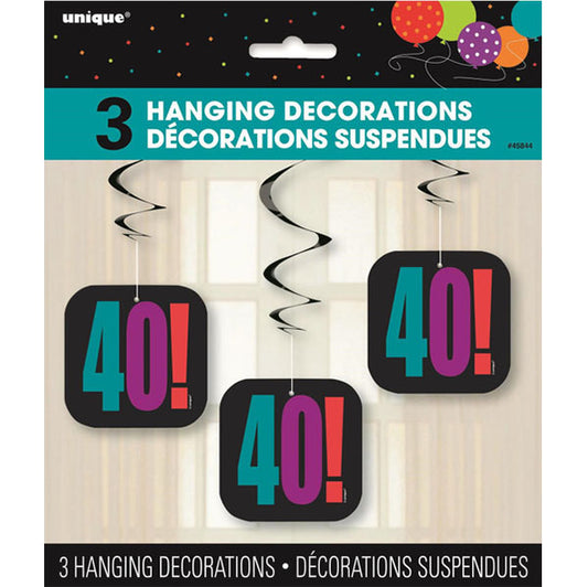 Birthday Cheer "40" Hanging Swirl Decorations (Pack of 3)