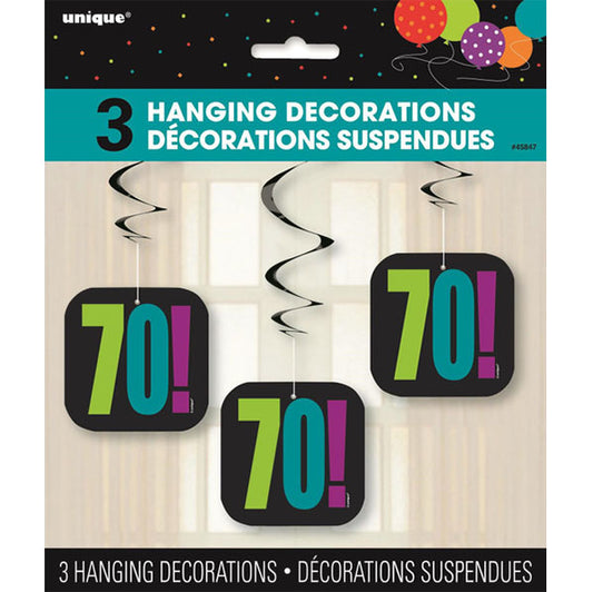 Birthday Cheer "70" Hanging Swirl Decorations (Pack of 3)