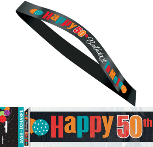 Birthday Cheer Satin Sash - "Happy 50th Birthday To Me!"