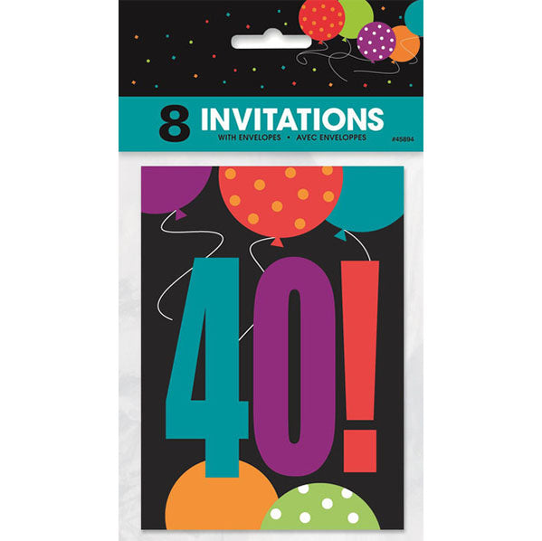 Birthday Cheer "40" Invitations (Pack of 8)