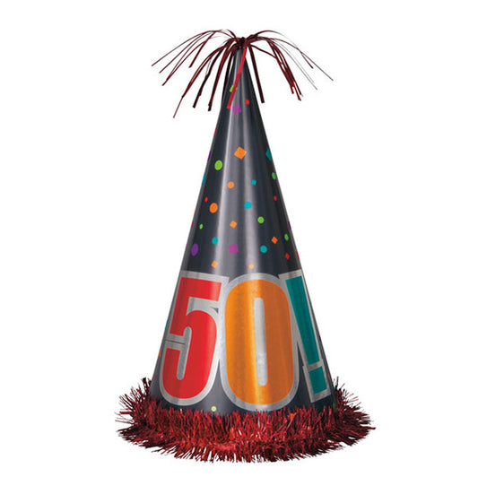 Birthday Cheer "50" Large Foil Cone Hat 33cm