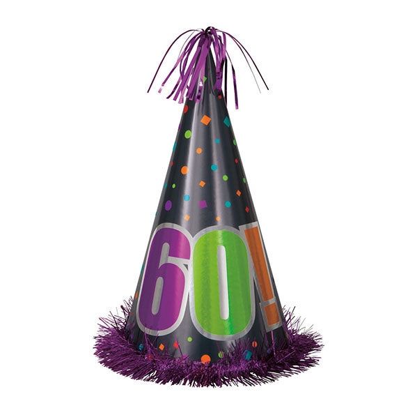 Birthday Cheer "60" Large Foil Cone Hat 33cm