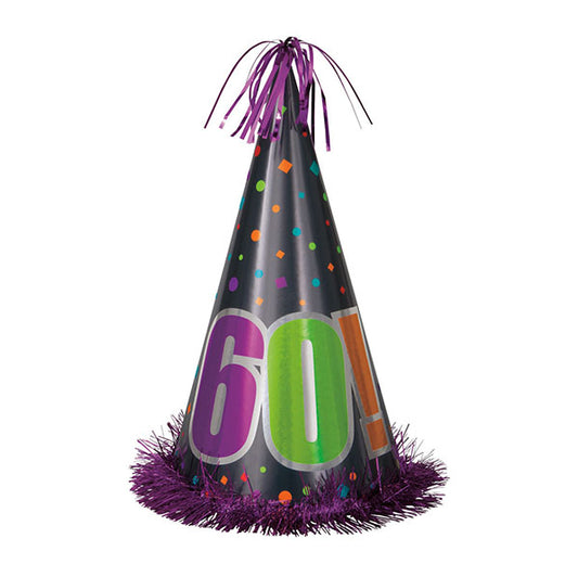 Birthday Cheer "60" Large Foil Cone Hat 33cm