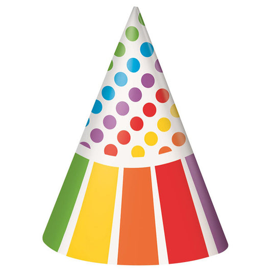 Party Hats - Rainbow Birthday (Pack of 8)