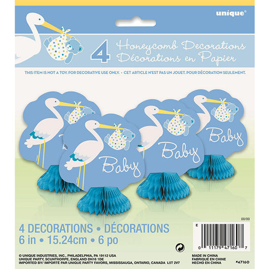 Baby Boy Stork Mini Honeycomb Decorations (Pack of 4)