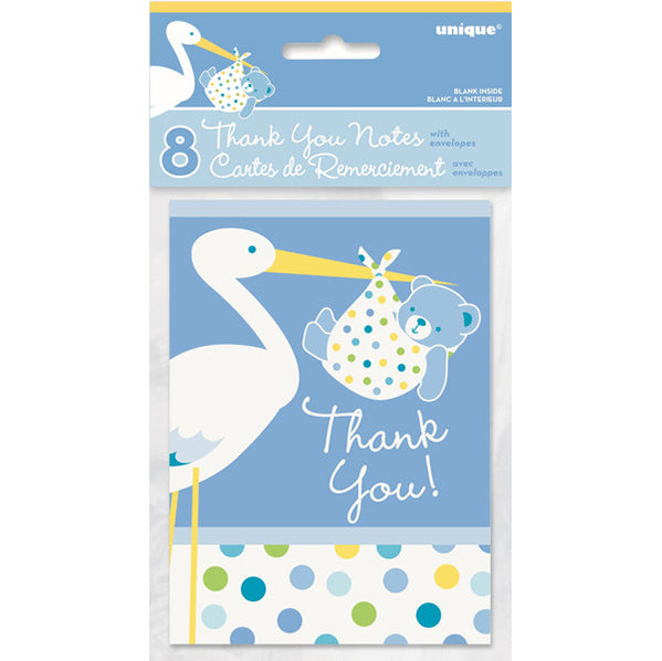 Baby Shower Stork Blue - Thank You Notes (Pack of 8)