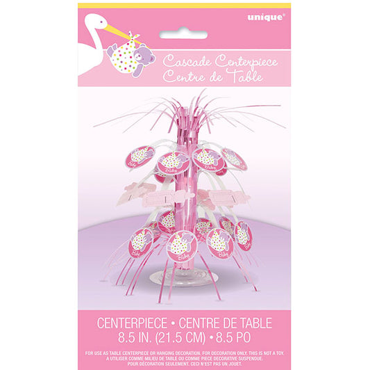 Baby Girl Stork Mini Cascade Centrepiece 21.5cm