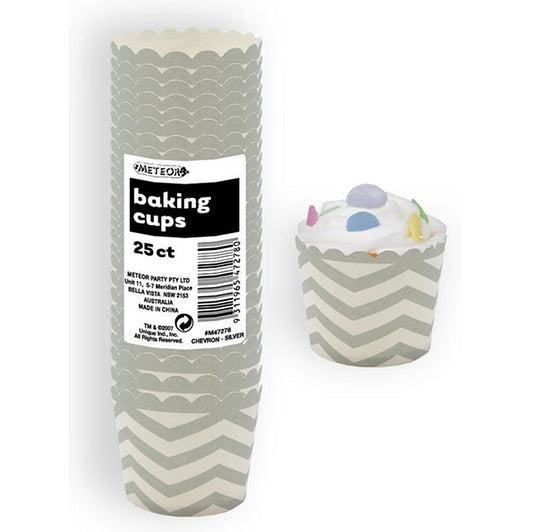 Baking Cups - Chevron Silver (Pack of 25)