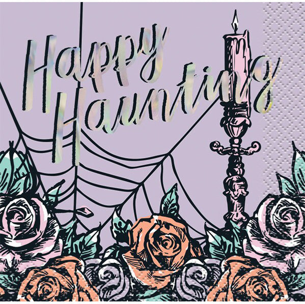 Pastel Hauntings "Happy Halloween" Foil Stamped Beverage Napkins (Pack of 16)