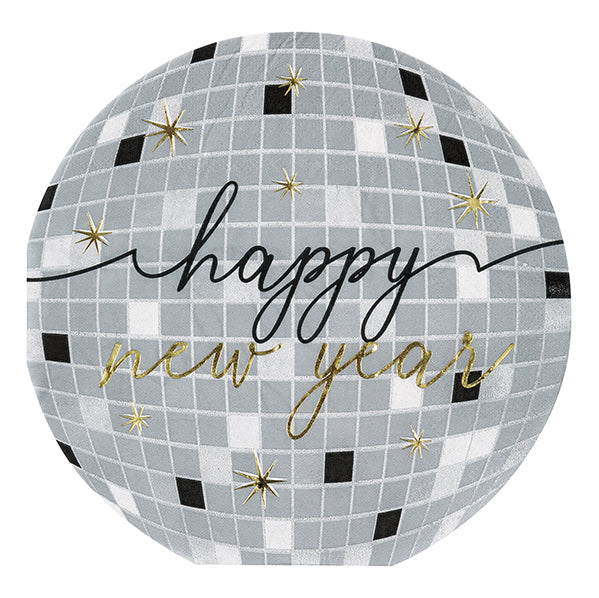 New Year Foil Stamped Disco Ball Shaped Guest Napkins (Pack of 16)