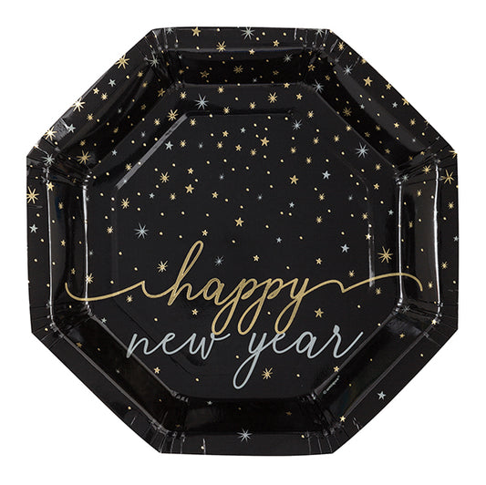 Disco New Year Foil Stamped Octagonal Paper Plates 23cm (Pack of 8)