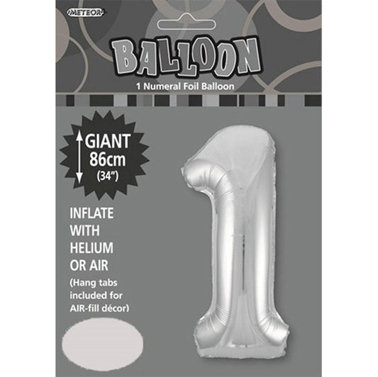 Silver "1" Numeral Foil Balloon (86cm)